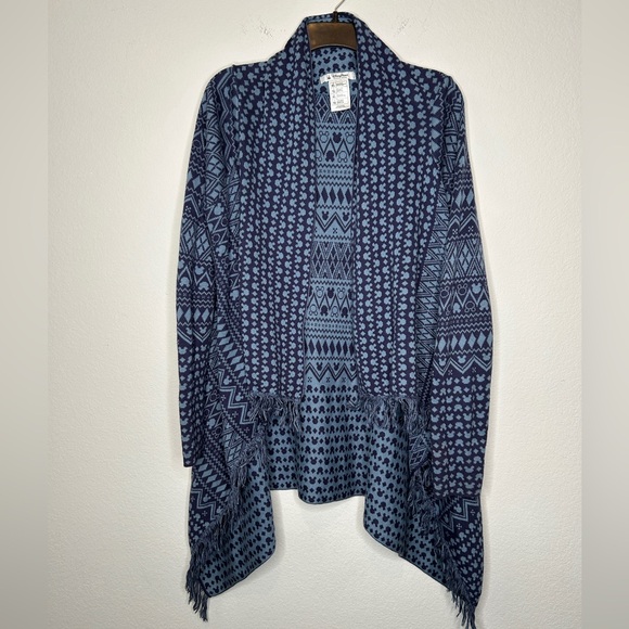 Disney Mickey  Mouse Blue Fringe Cardigan Sweater Sz M/L 100% Cotton - Picture 1 of 6